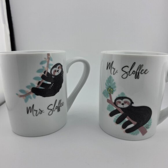 10 Strawberry Street Mr & Mrs Sloffee Couple White Tea Coffee Mug - Set of 2 - Picture 1 of 8